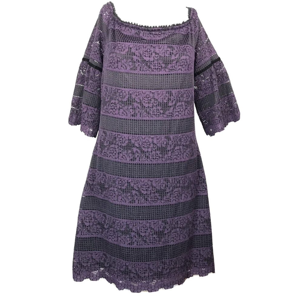 White House Black Market Dress Womens Sz 12 Purple Lace Off Shoulder Sheath